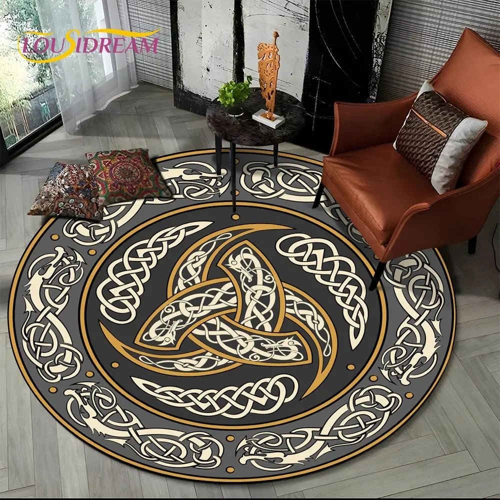 Viking Tree of Life Round Rug Non Slip Norse Area Carpet Decor