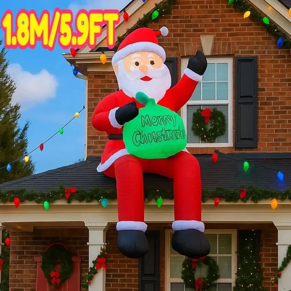5.9FT LED Inflatable Santa Claus Roof Christmas Decoration
