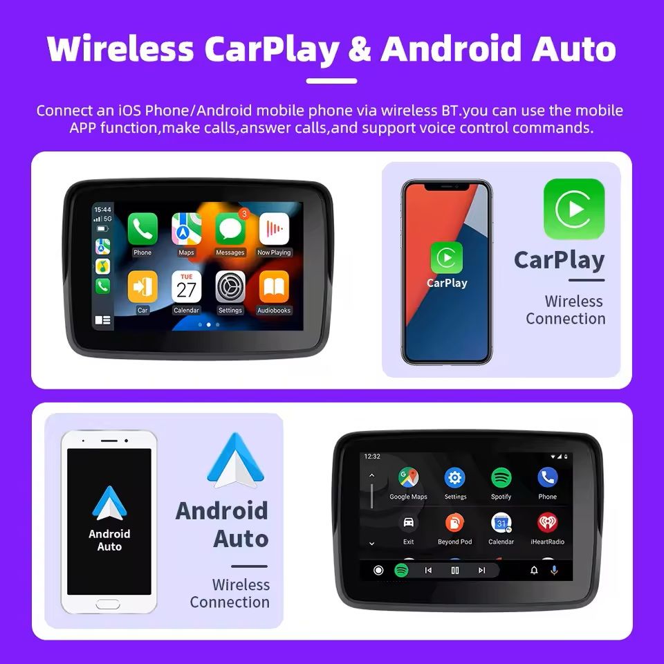 5 Inch Wireless CarPlay and Android Auto GPS Display for Motorcycles