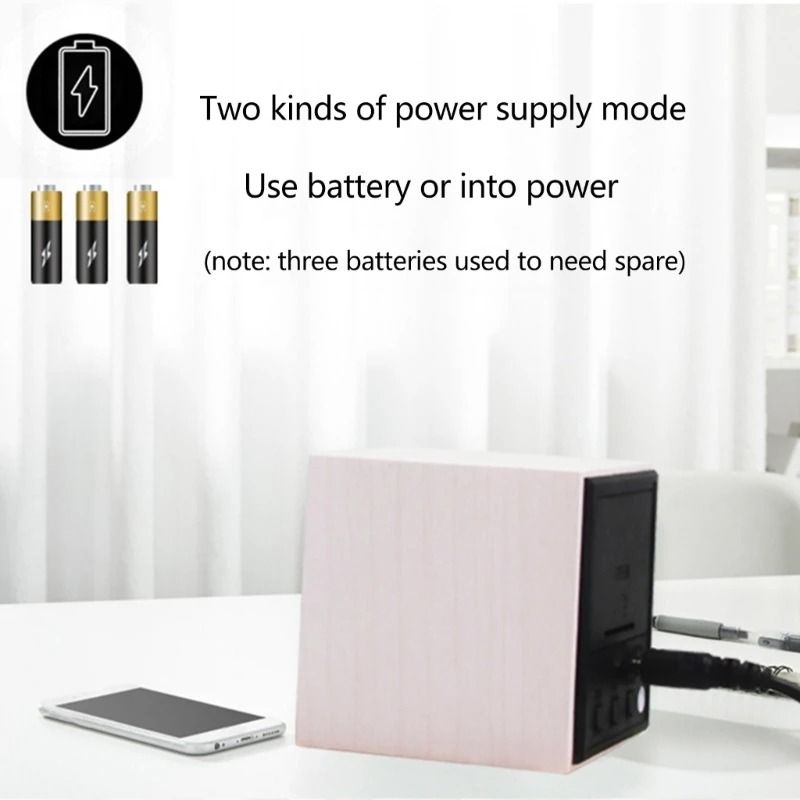 Wooden Cube Voice Control Alarm Clock