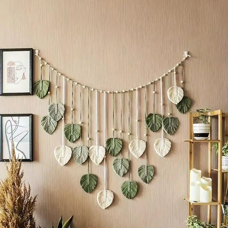 Bohemian Leaf & Feather Macrame Wall Decor – Chic boho wall art Tapestry