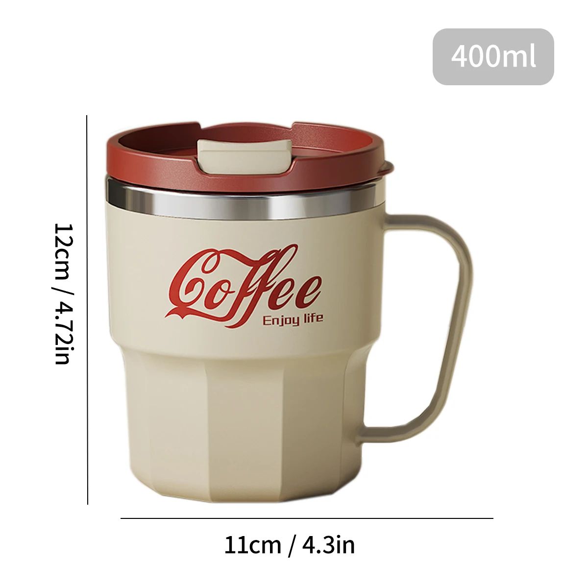 304 Stainless Steel Double Wall Insulated Coffee Mug – Leakproof Thermal Drink Cup 13.5 fl oz