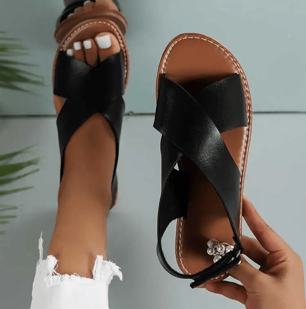 Womens Soft PU Leather Flat Sandals Summer Beach Casual Walking Shoes