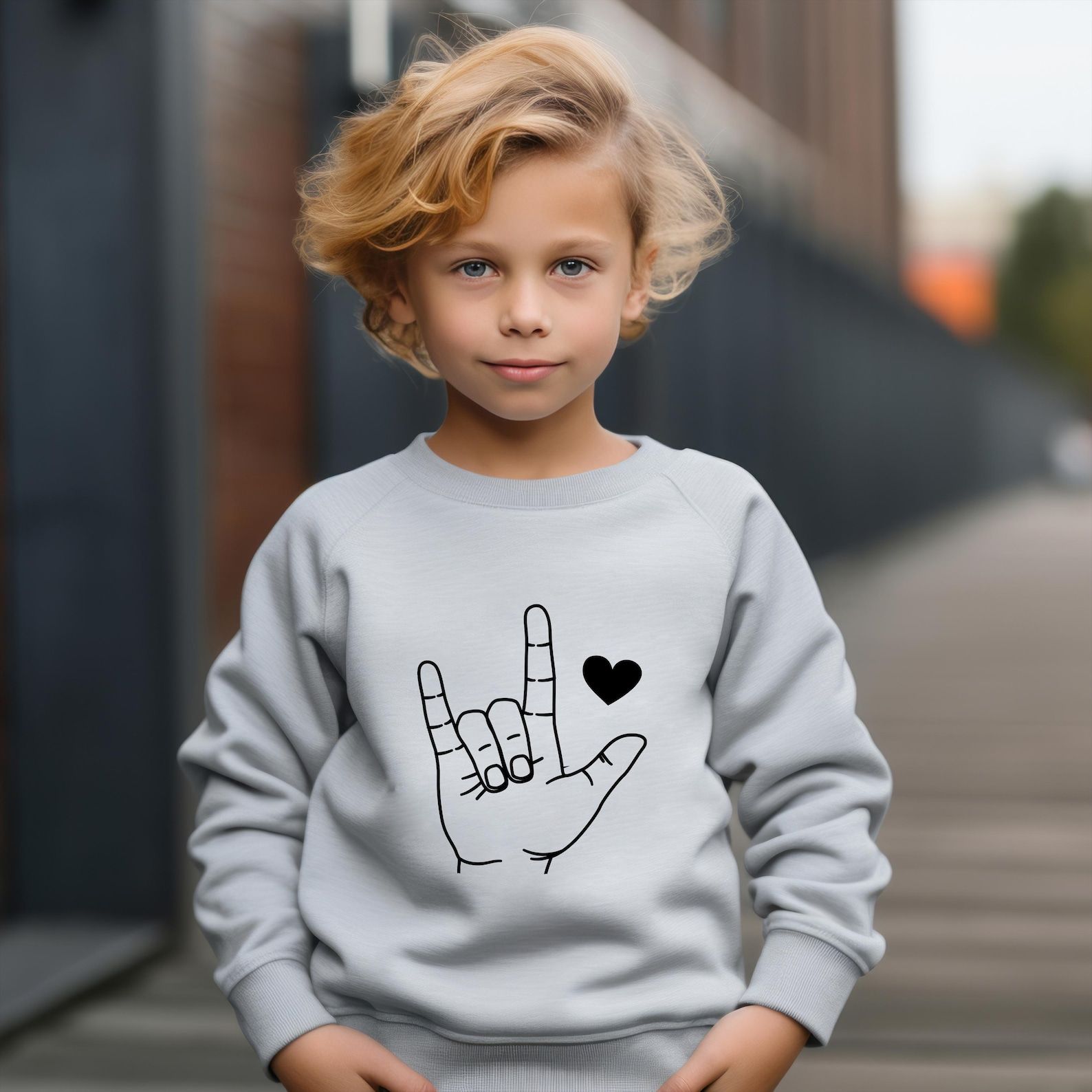 Boys Valentines Day Sweatshirt | Sign Language Rock and Love Kids Crewneck Gift Outfit