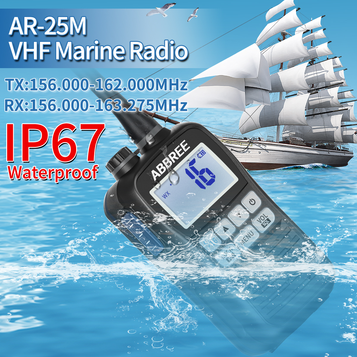 Waterproof Floating Marine Radio Walkie Talkie with NOAA Alerts and Long-Range VHF Communication