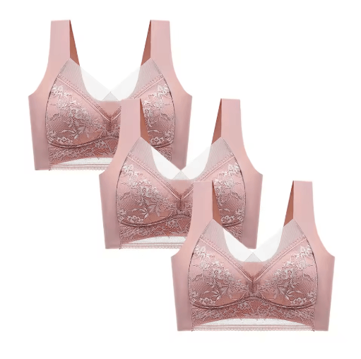 FallSweet 3-Piece Wireless Lace Push Up Deep V Bralette Set (L–5XL)