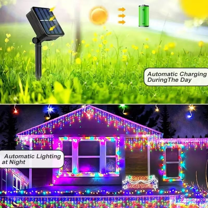 Solar Icicle LED Lights Waterproof Outdoor Christmas String Lights with 8 Modes