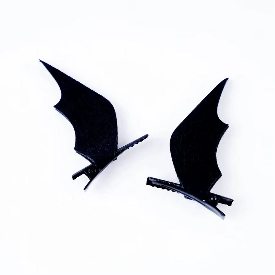 Halloween Black Wing Hair Clips 2-Pack – Bat & Demon Duckbill Costume Accessories