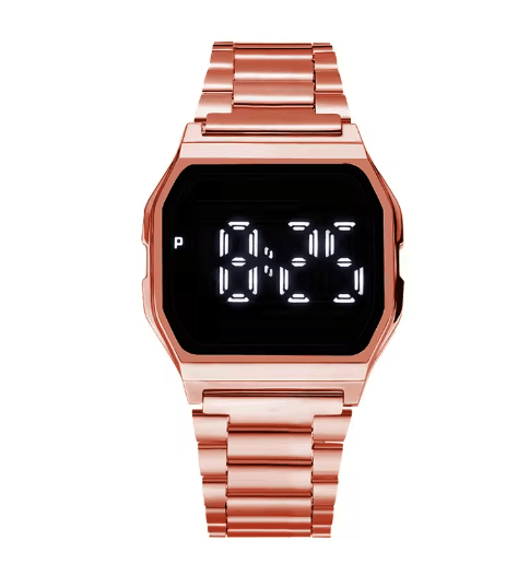 Luxury Gold Silver Retro LED Digital Sports Watch with Steel Band