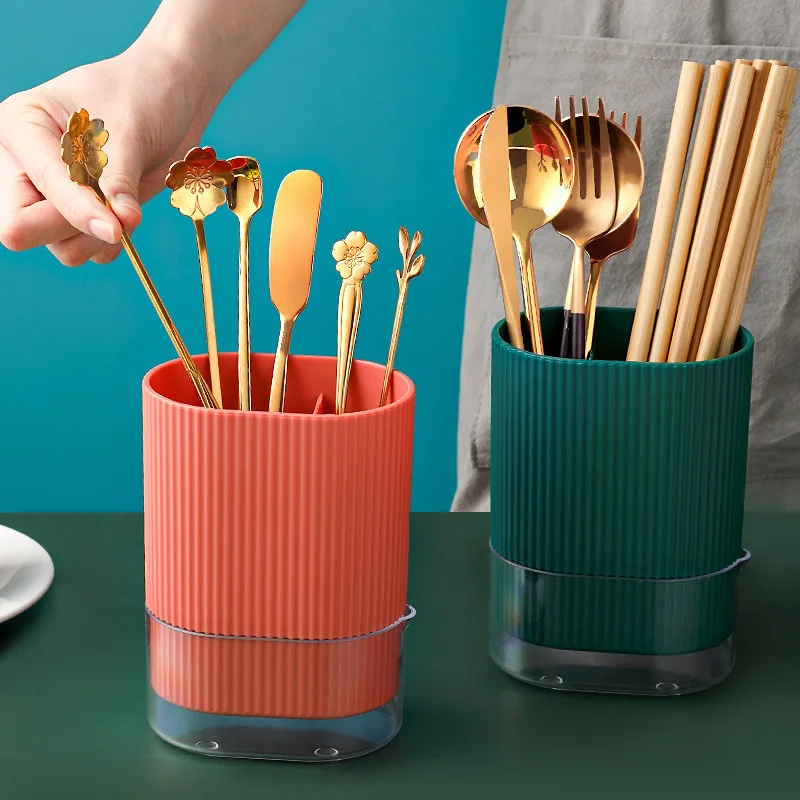 Divided Dish Drainer, New Kitchen Utensil Holder Grid with Tray, Spoon Fork Tableware Storage Box