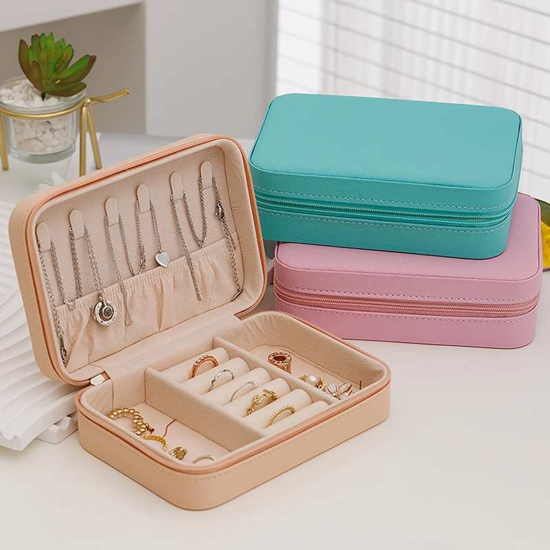 Heart Shaped Jewelry Box, Portable Zipper Jewelry Organizer, Exquisite Travel Ring & Necklace Box, Perfect Valentine Day