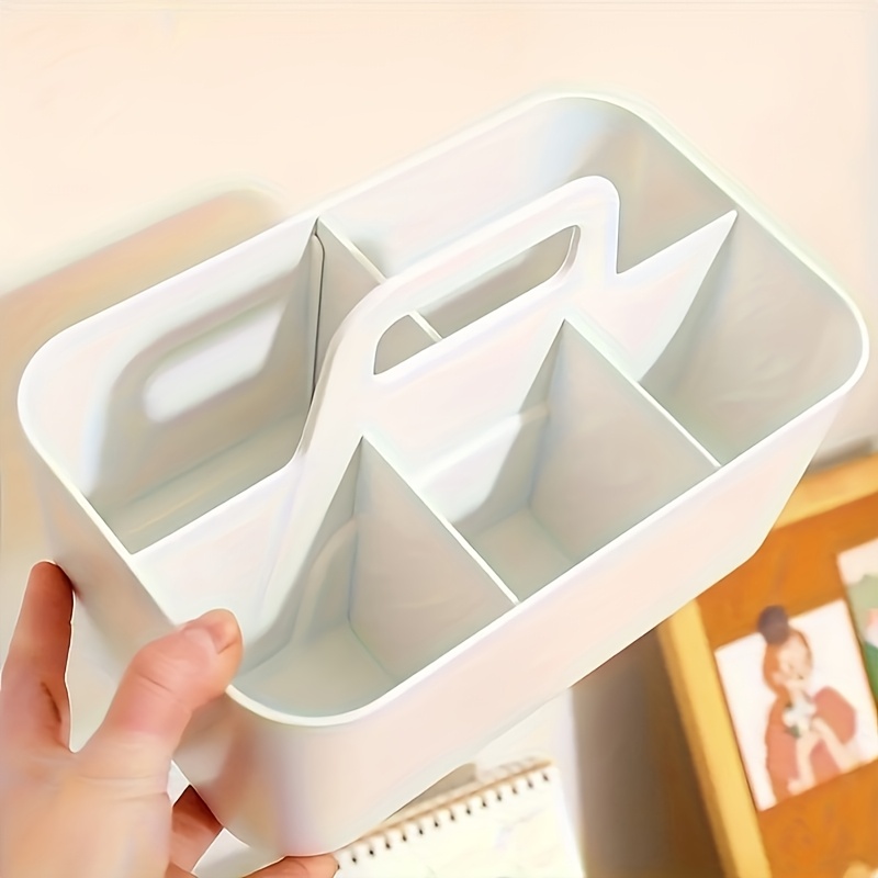 Plastic Storage Basket with Handle, Portable Stationery Box, Desk Organizer for Back To School