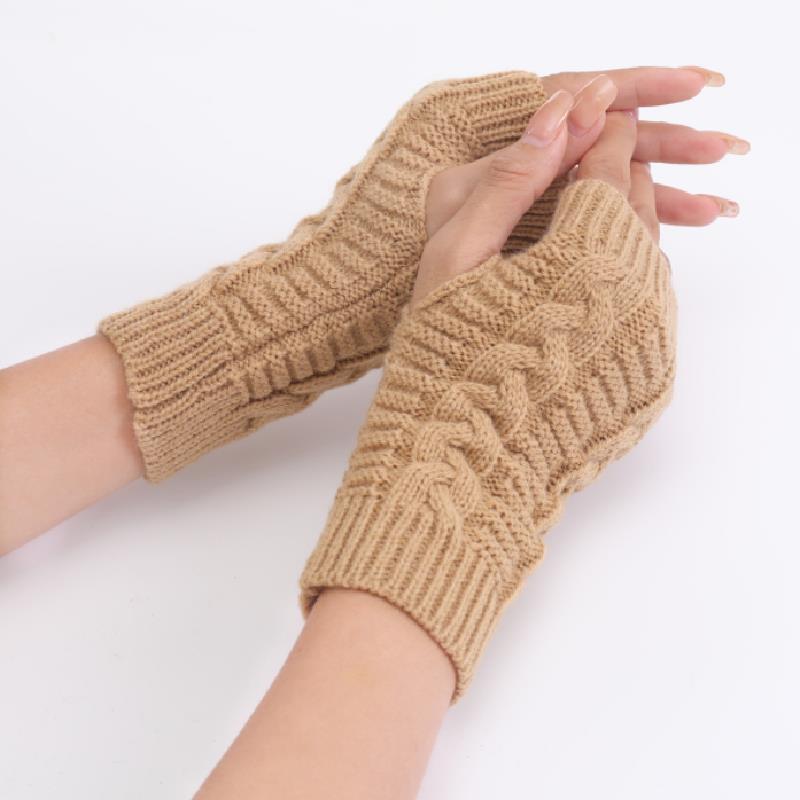 Women Stylish Hand Warmer Crochet Winter Gloves, Faux Wool Mitten, Twist Pattern, Warm Finger less Gloves