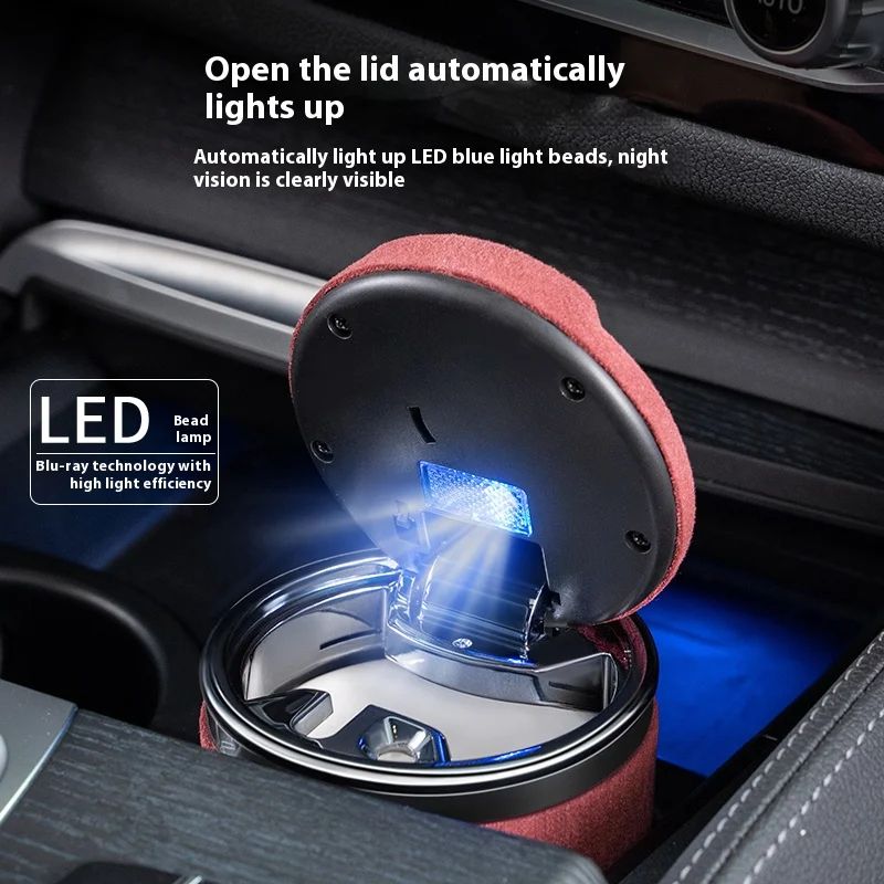 Luxury Suede Leather LED Car Ashtray With Ceramic Liner
