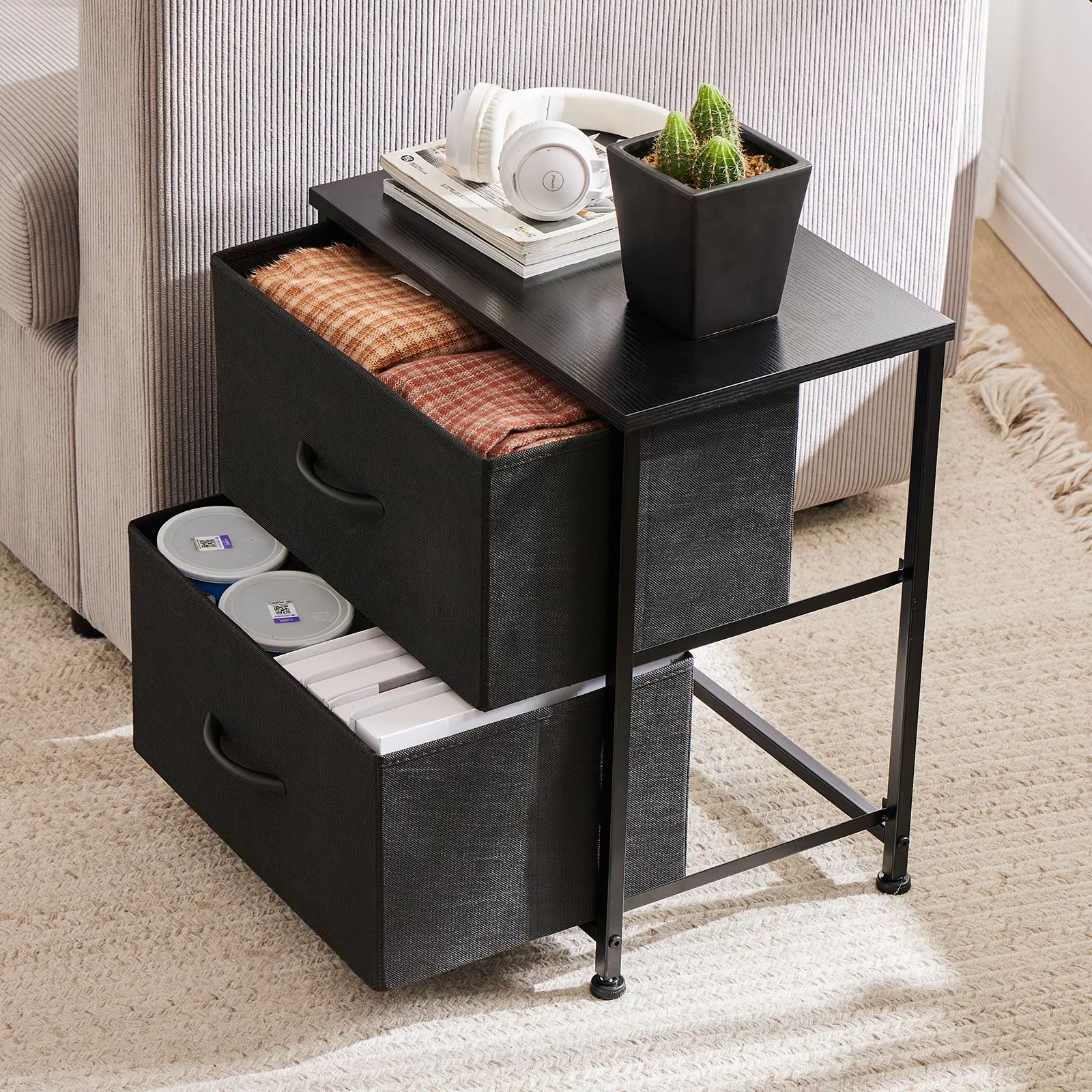 Fabric Drawer Nightstand – Bedside Storage Table with 2 Drawers for Bedroom, Living Room & Office