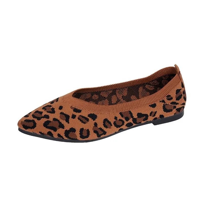 Women houndstooth knit ballet flats point toe mesh loafers casual driving shoes