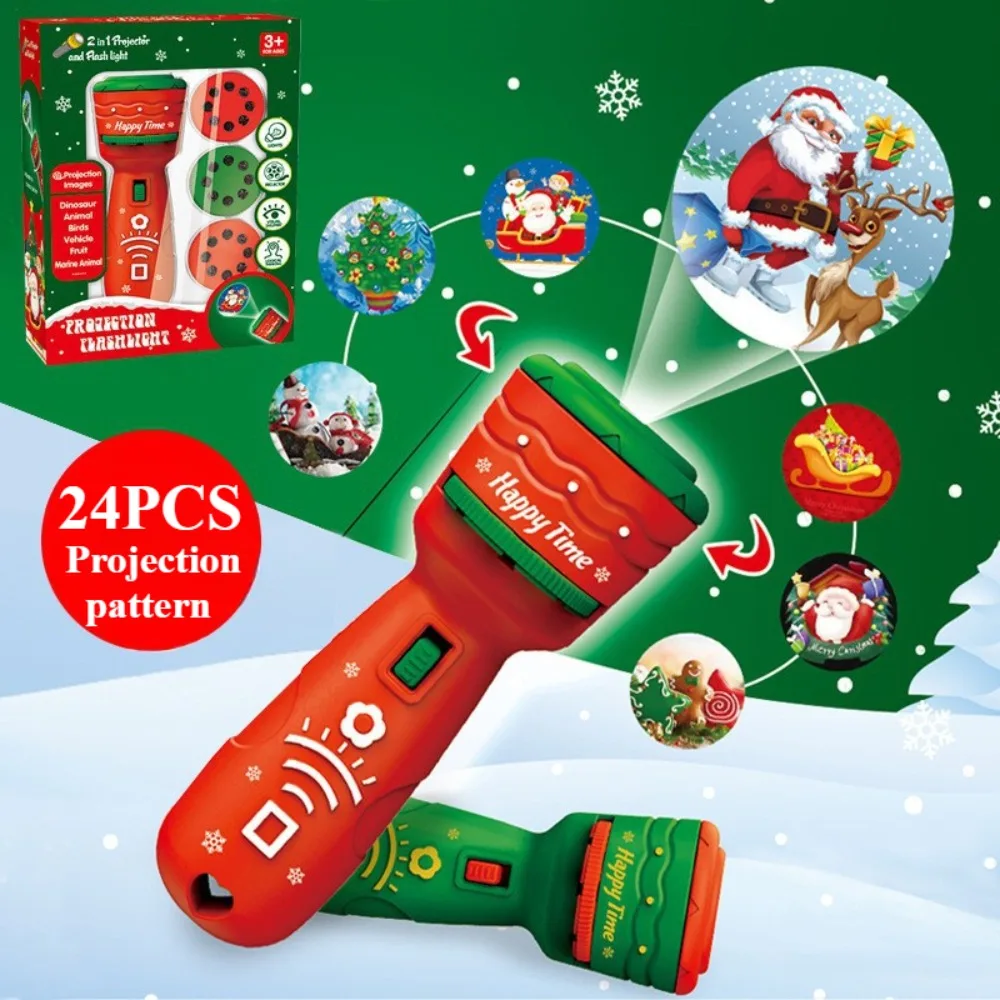 Christmas Projection Flashlight, Magic Projector Wonder Lamp Toy for Kids, 24 Christmas Images Featuring Elk and Santa C