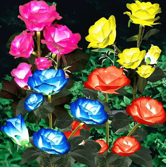 Solar Rose Garden Lights – 5-Head LED Flower Landscape Pathway Decor Solar Pathway Lights LED Flower Garden Lights