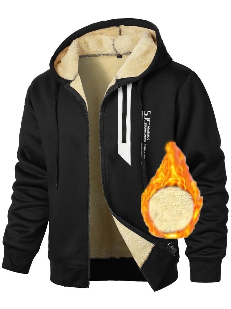 Men Lamb Fleece Zip Hoodie Thick Warm Sherpa Jacket