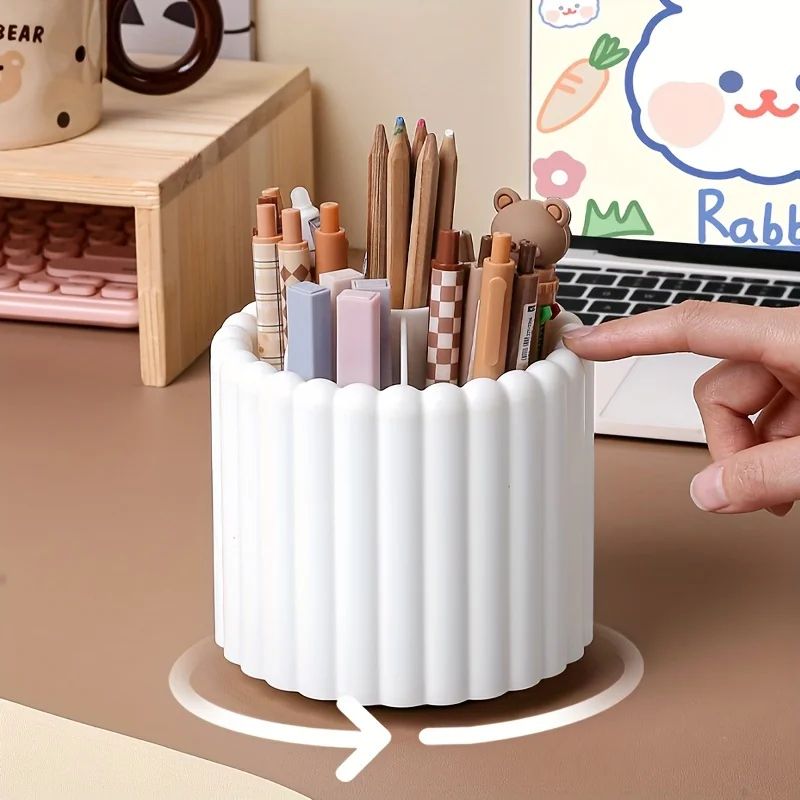 360 Rotating Desk Organizer Pen Holder Multi Functional Space Saving Storage