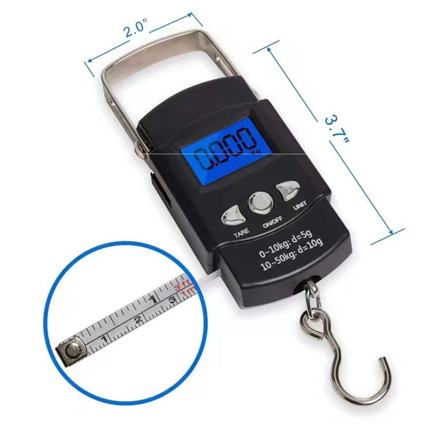 Electronic Scale, Blue Back Light LCD Display, Measuring Rule Tape, Digital Fishing Hanging Hook Scale Tool