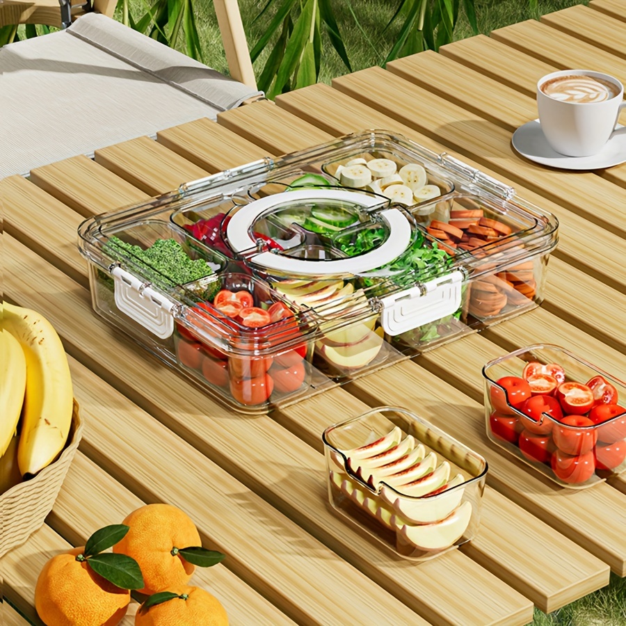 Divided Serving Tray with Lid – Compartment Snack and Food Storage Container, Fruit Storage Box for Organized Snacking