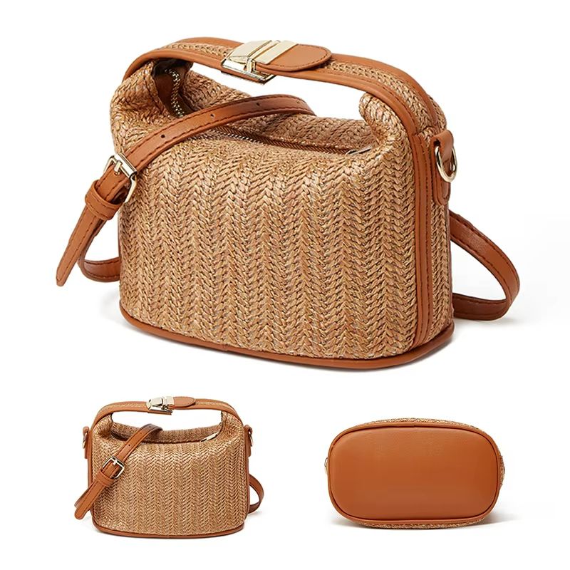 Yogodlns Small Straw Shoulder Bag Woven Crossbody Beach Tote