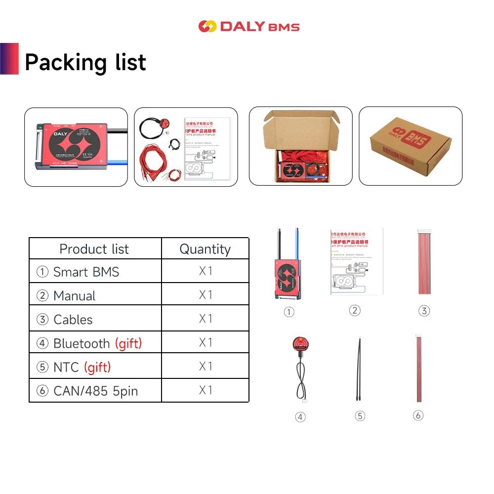 Daly Smart Lifepo4 BMS 4S 8S 16S 24S 12V 24V 48V 72V Li ion Battery Management System