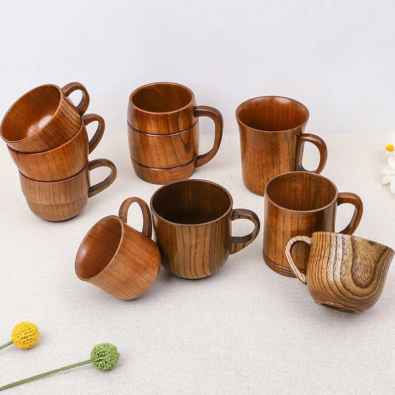 Handcrafted Jujube Wood Mug – Natural Wooden Coffee Cup with Ergonomic Handle