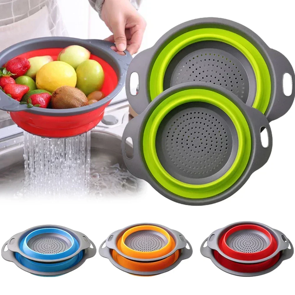 Round Folding Drain Basket, Fruit Vegetable Washing Basket, Foldable Strainer, Colander, Collapsible Drainer, Kitchen