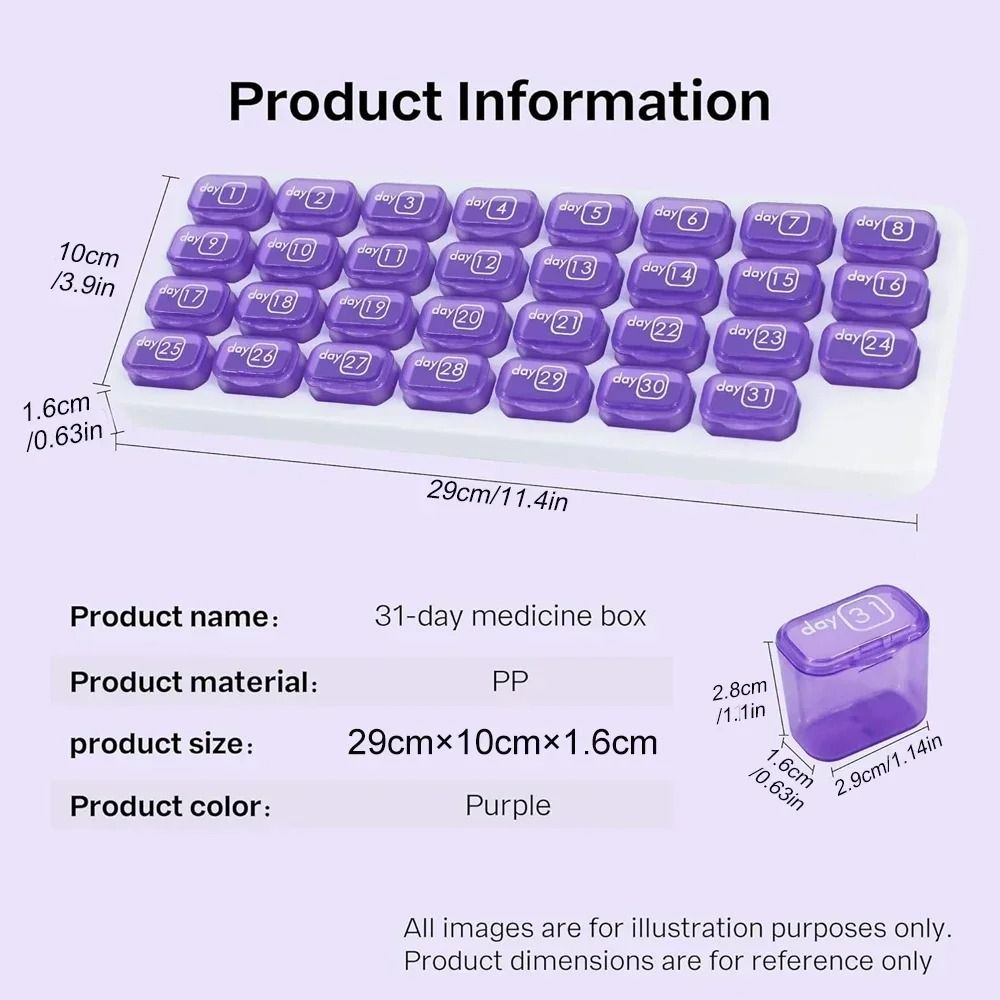 Monthly Medicine Organizer with Removable Daily Compartments