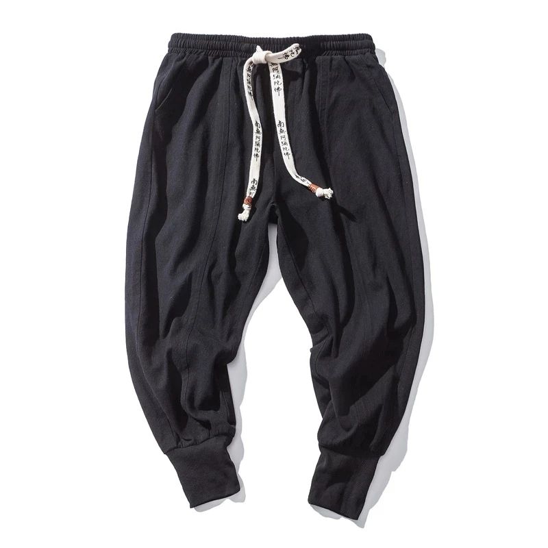Men's Cotton Linen Harem Jogger Pants – Baggy Drop-Crotch Elastic Waist Casual Streetwear Trousers