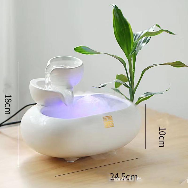 Ceramic Fountain Hydroponic Vase Waterfall, Calming Fish Tank Water Feature for Office, Home Decor, Powered Waterfall