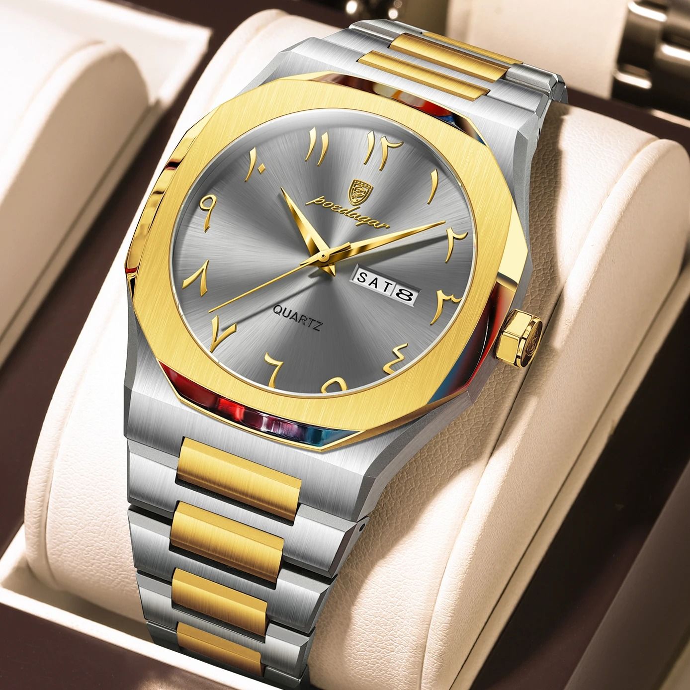 Mens Military Style Watch with Weekday Calendar and Waterproof Design