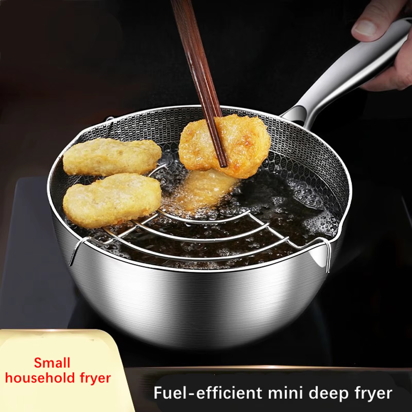 Stainless Steel Deep Fryer Pot, Tempura Fryer Pan for French Fries, Chicken, Fish, Warm Milk, Cookware Saucepan