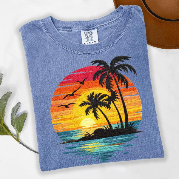 Comfort Colors Sunset Beach Shirt | Tropical Palm Tree Ocean Sunset Coastal Aesthetic Tee