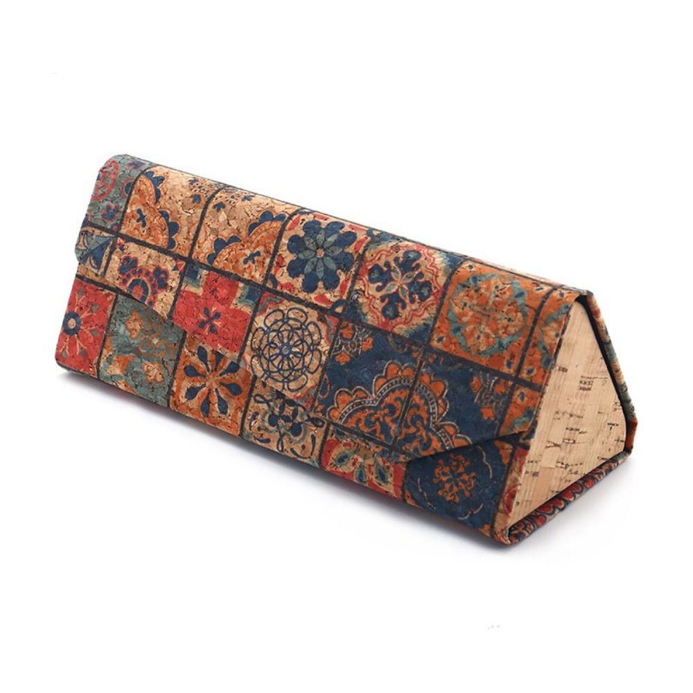 Retro Totem Folding Triangle Glasses Case, Portable Travel Storage Box for Women, Stylish Sunglasses Box