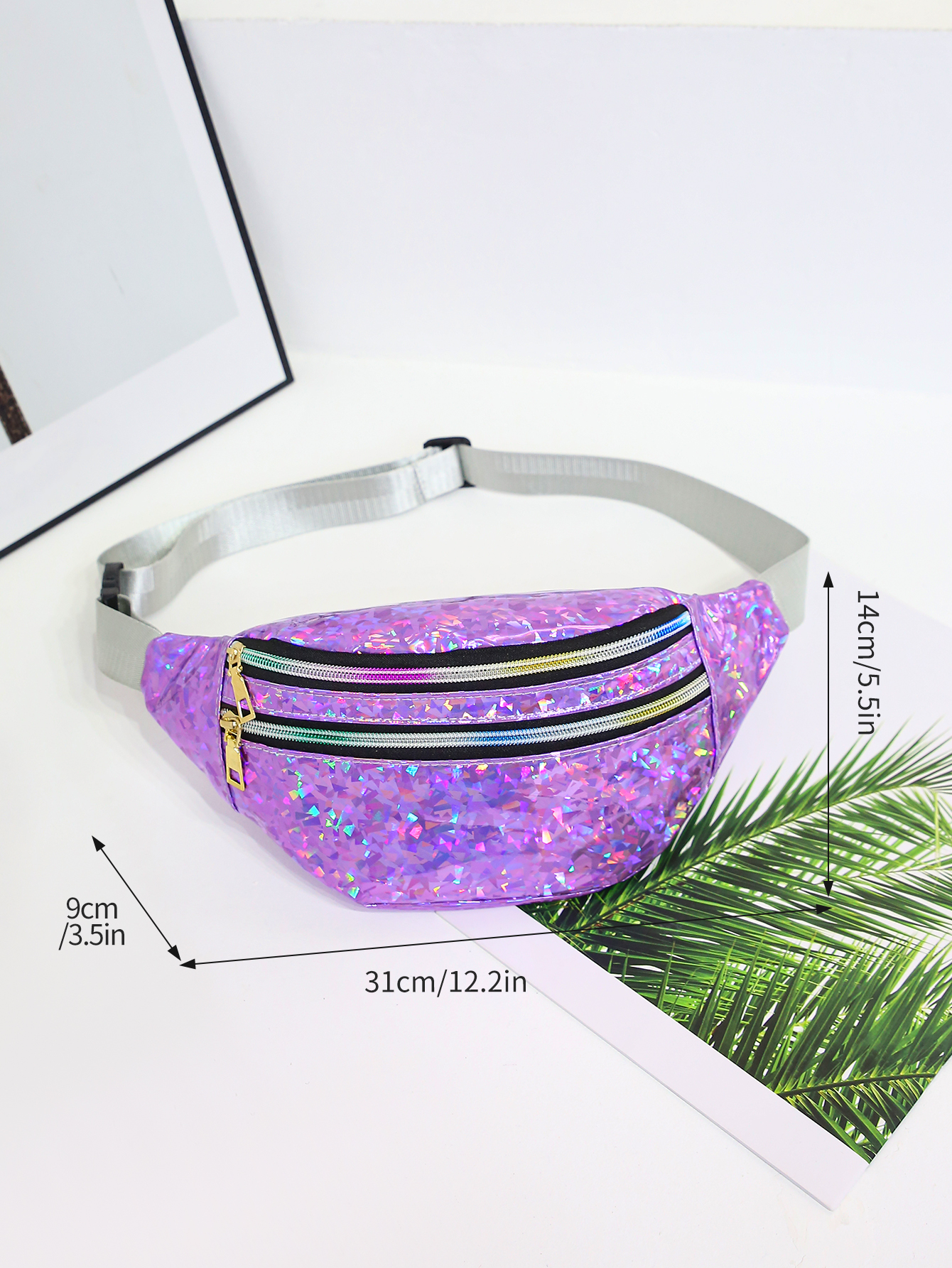Holographic Geometric Fanny Pack Stylish Reflective Waist Bag for Festivals and Travel
