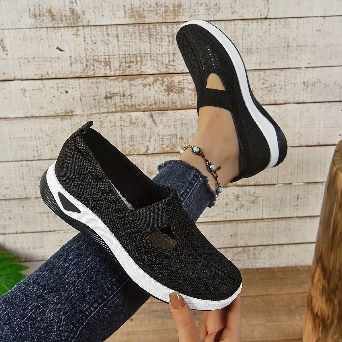 Womens Breathable Mesh Walking Shoes with Lightweight PVC Sole