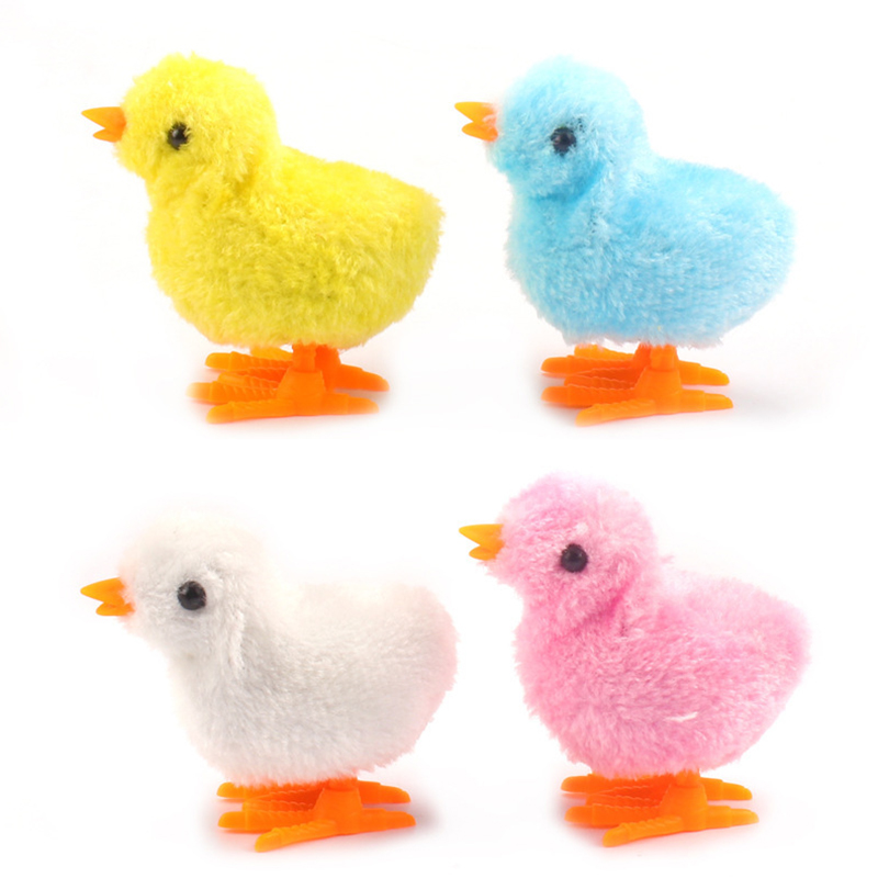 Interactive Clockwork Plush Chicken Pet Cat Toy, Jumping Walking Hopping Wind Up Chick for Kittens
