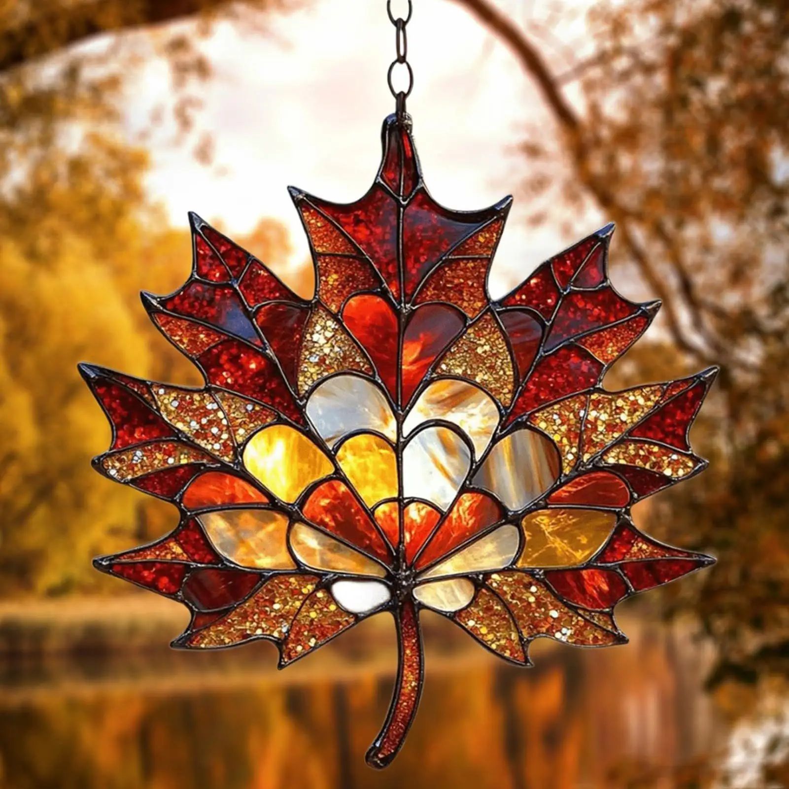 Acrylic Maple Leaf Sun Catcher for Window – Autumn Thanksgiving Hanging Light Decor
