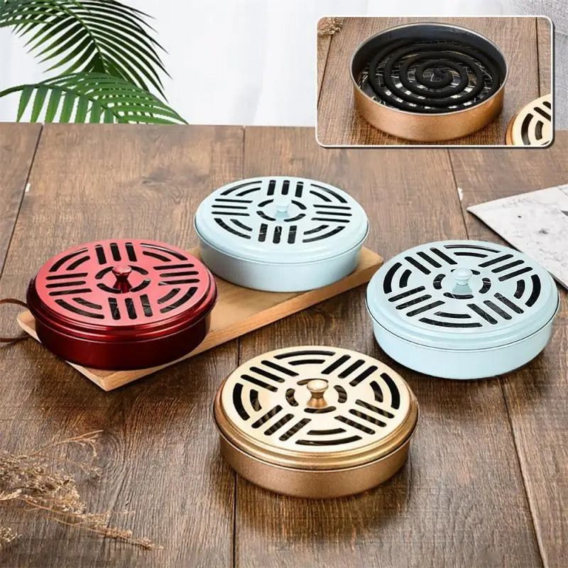 Stainless Steel Mosquito Coil Holder Tray with Spiral Cover Portable Rack