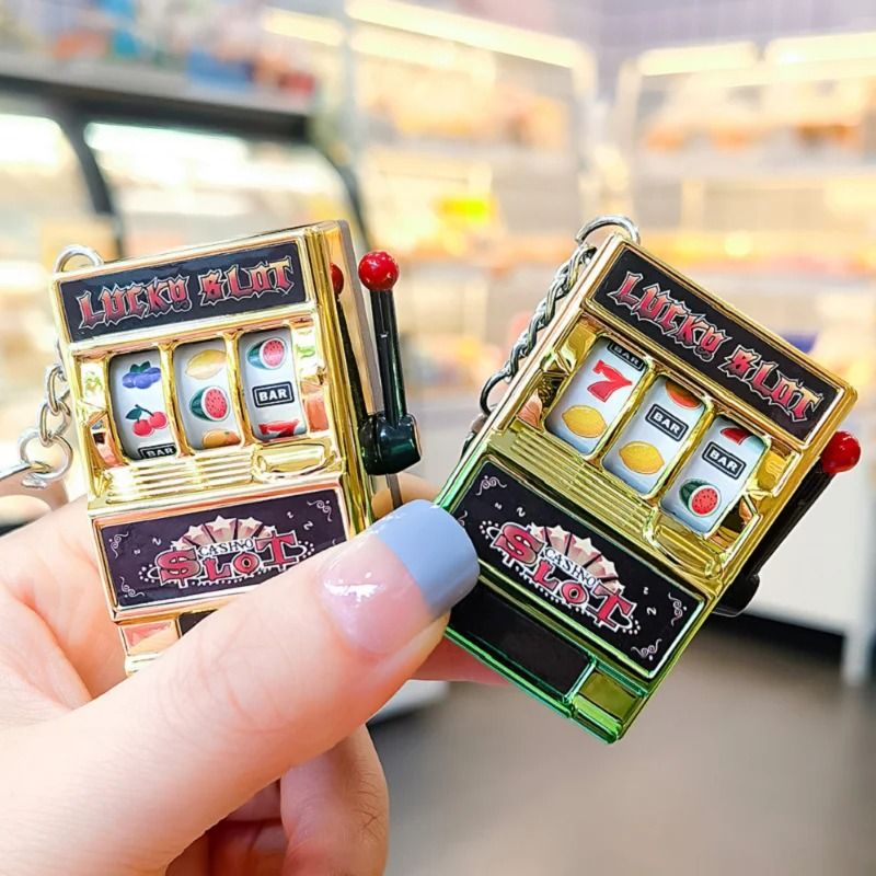Funny Mini Slot Machine Toy Keychain Fruit Gaming Machine Bag Pendant Charm