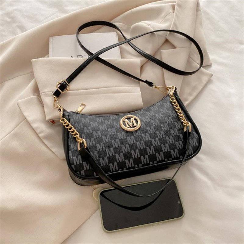 Vintage Style PU Leather Crossbody Bag Gold Letter Tote Synthetic Leather Shoulder Purse