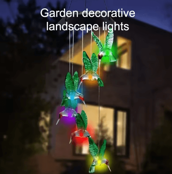 Solar Hummingbird Wind Chime Lights – Color Changing LED Garden Hanging Decor