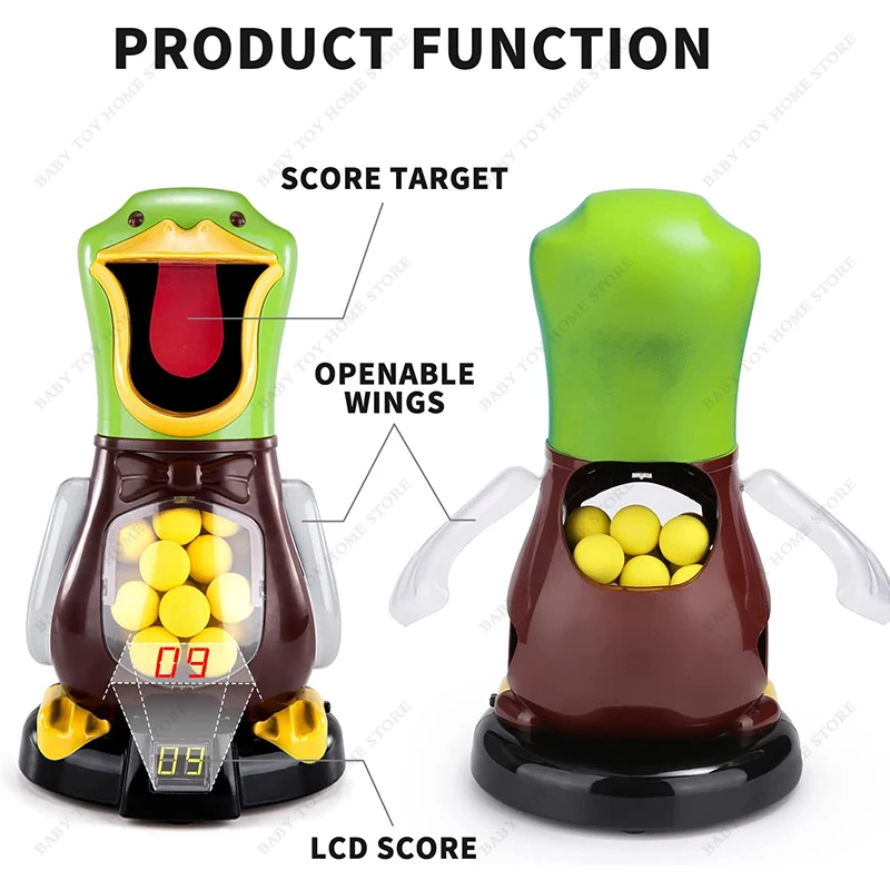 Hungry Duck Foam Balls Electronic Target Practice Toys Air-powered Shooting Duck Battle Game with Light Sound
