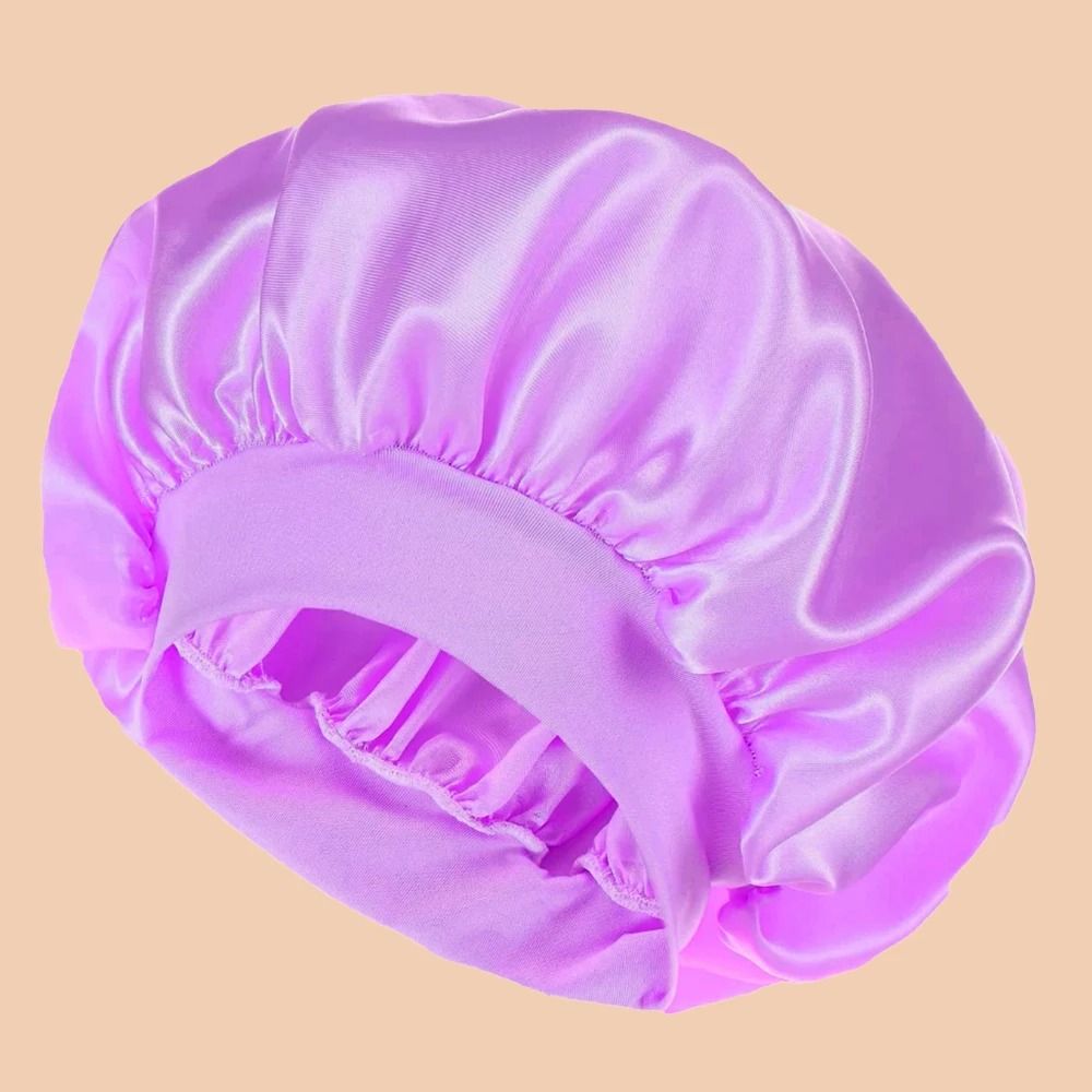 Women Satin Shower Cap Wide Brim Bonnet