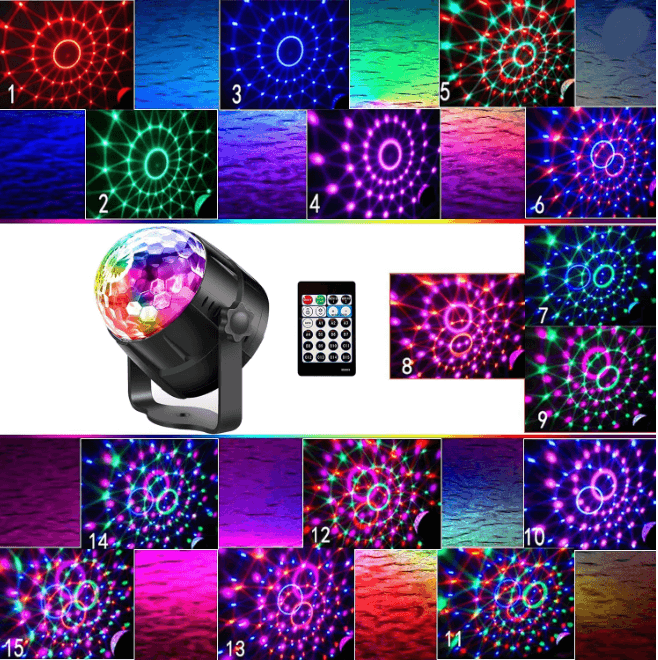 PartyPulse RGB Sound Activated Disco Ball Light with Remote Control