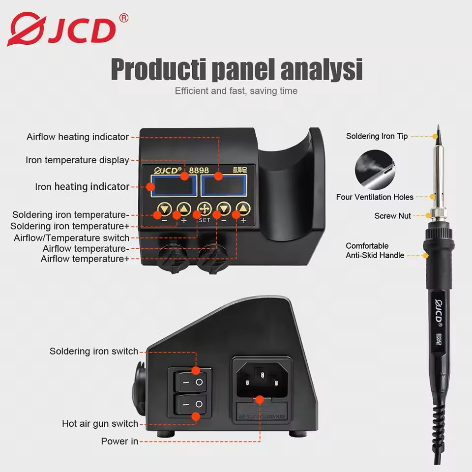 High-Power 2-in-1 Soldering Station with Hot Air Gun and Adjustable Temperature