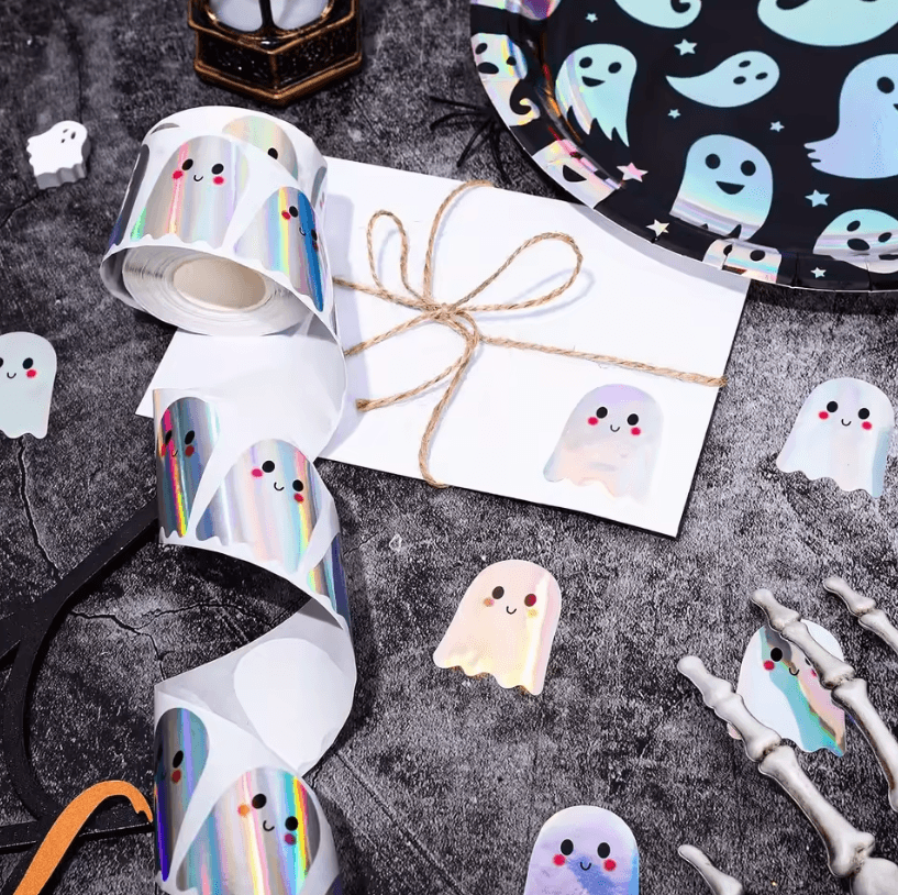 500Pcs Halloween Stickers Set – Holographic Ghost Stickers (Waterproof) for Party & Decoration Supplies